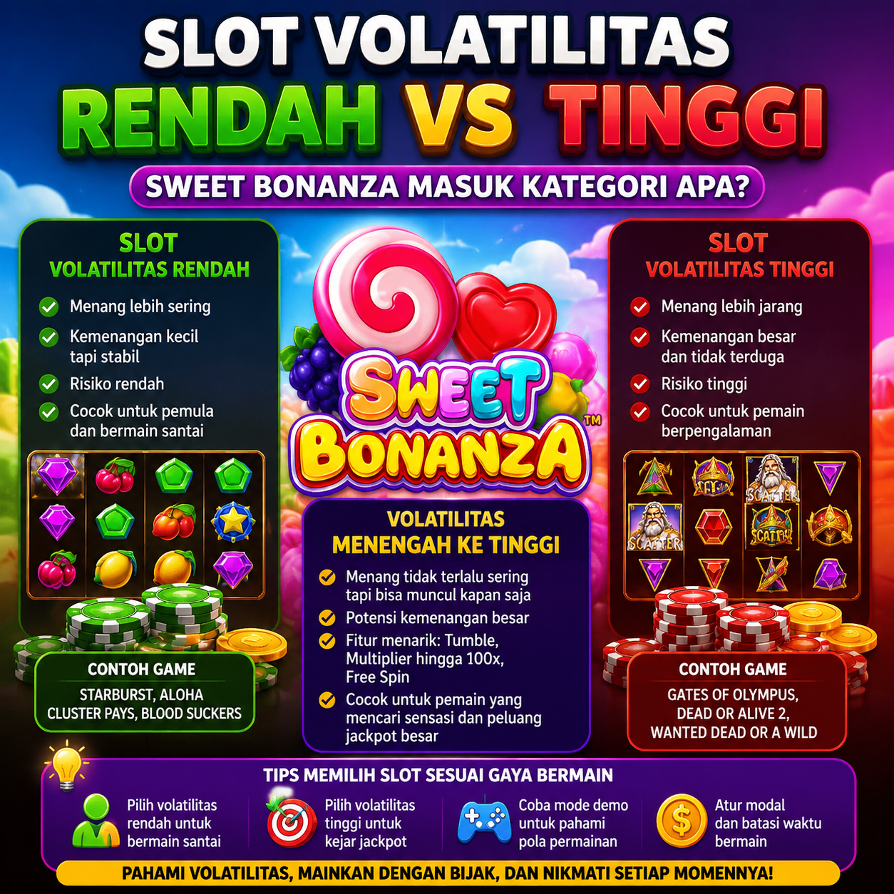 Slot Volatilitas Rendah vs Tinggi, Sweet Bonanza Masuk Kategori Apa